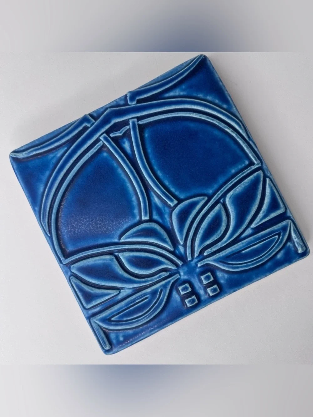 Vintage MOTAWI TILEWORKS Colbalt Blue Art Nouveau Tile - Picture 3 of 9